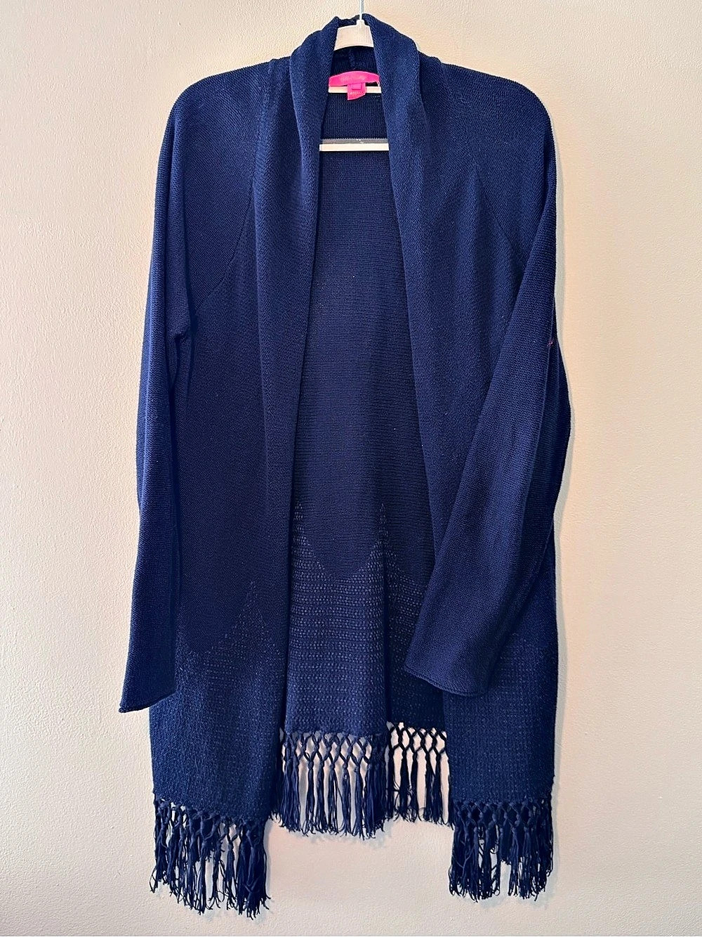 Lily Pulitzer Navy Blue Fringe Knit Cardigan Size Large